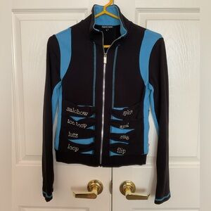 Figure Sport Ice Skating Jacket Bling Jumps Skater Warmup Zip Black Blue L